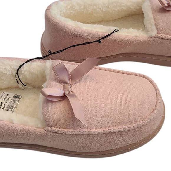 SLIPPER SET Soft Pink Suede Sherpa Faux Fur Lined NEW Sz M‎ (8-9) - Picture 10 of 12